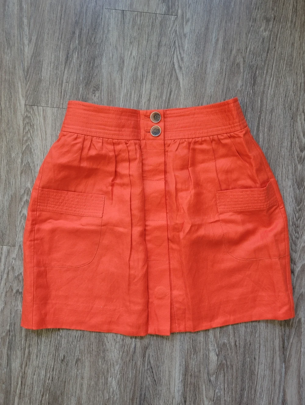 SALE J Crew Dorrie Mini Skirt Linen Blend Button Front Fiery Orange + Pockets 6